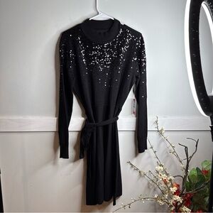 Vince Camuto Black Long Sleeve Sequin Dress